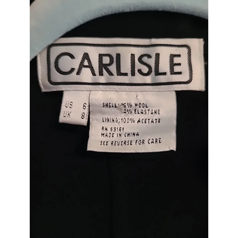 CARLISLE Womans Size 6 DIPLOMAT Black Wool Blend‎ BLAZER JACKET Silver